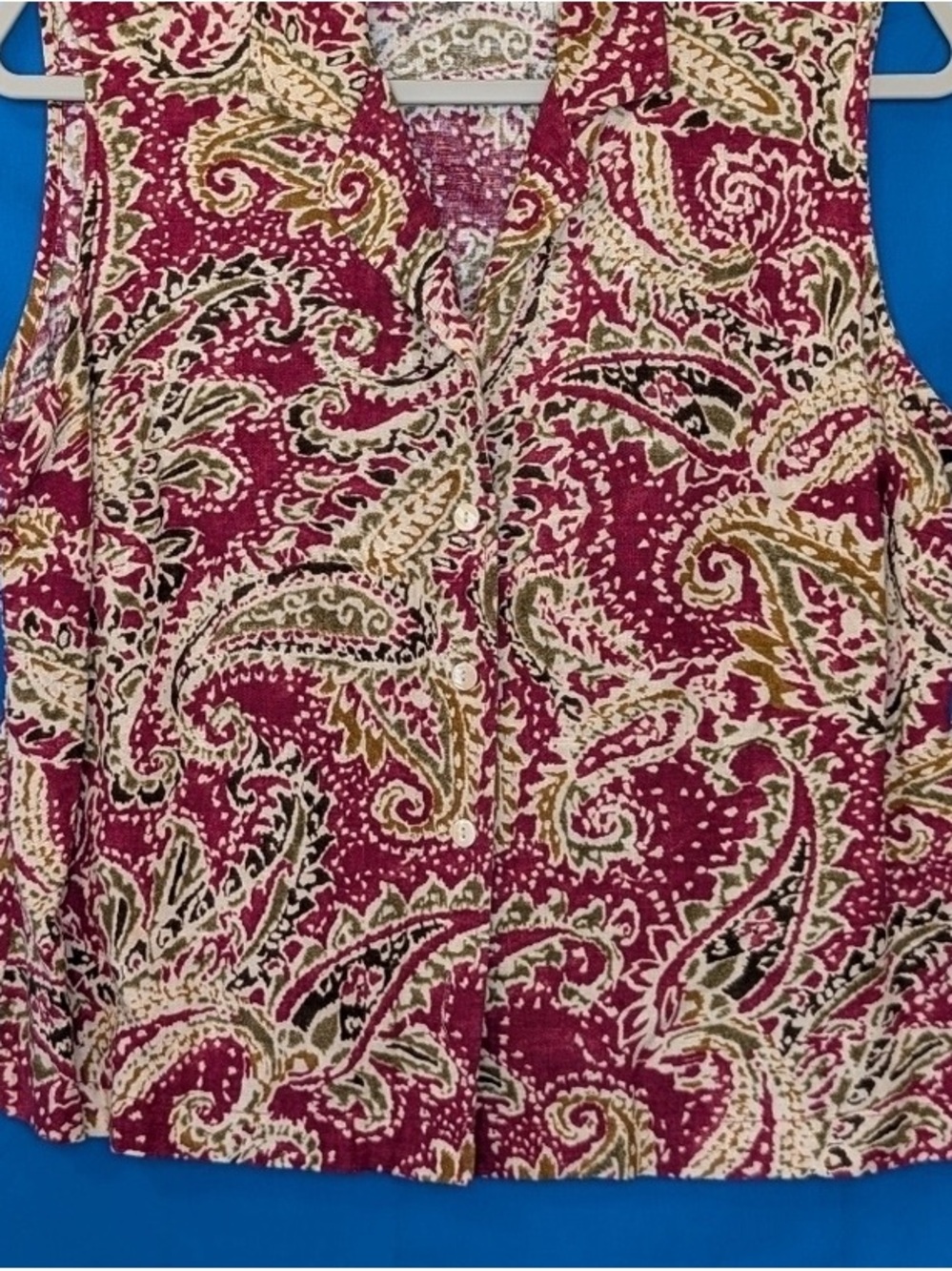 Sleeveless Paisley Button-Front Top - Magenta Paisley